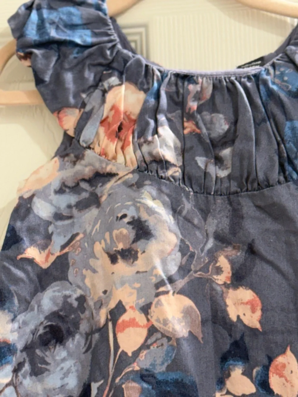 GAP Blue Floral Print Casual Dress with Blush Accents